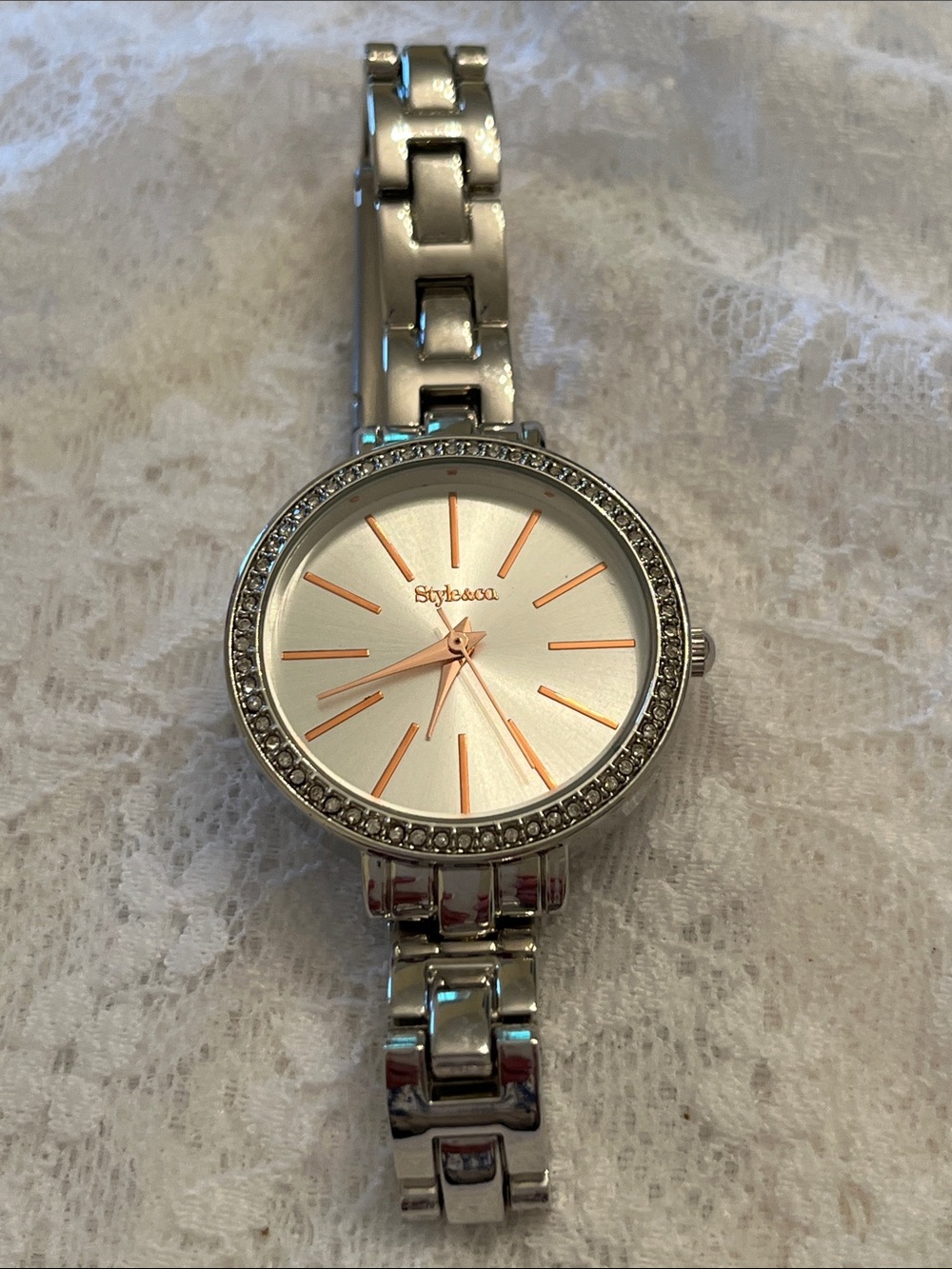 Style & Co. Silver Bracelet Watch with Rose Gold Accents